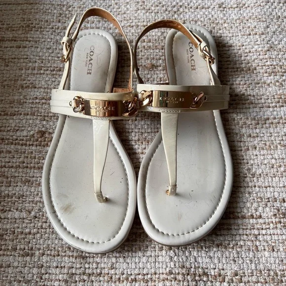Coach Women's Gold and Cream Sandals - Picture 3 of 8